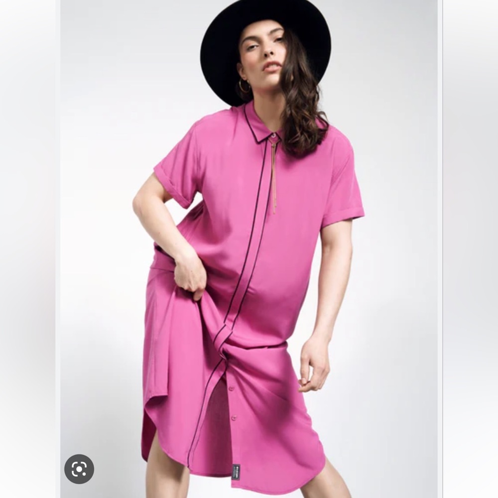 Wildfang the empower piped shirt dress pink
